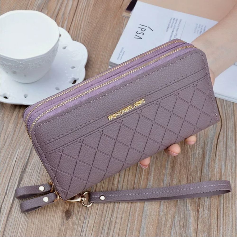 Ladies Women PU Leather Wallet Double Zipper Card Holder Clutch Purse Handbag